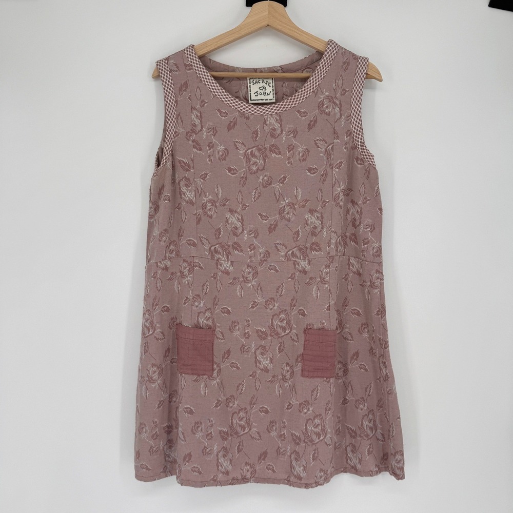 Vintage Jackie Loves John Linen Blend Jumper Dress 1 Floral Cottagecore Mori Kei
